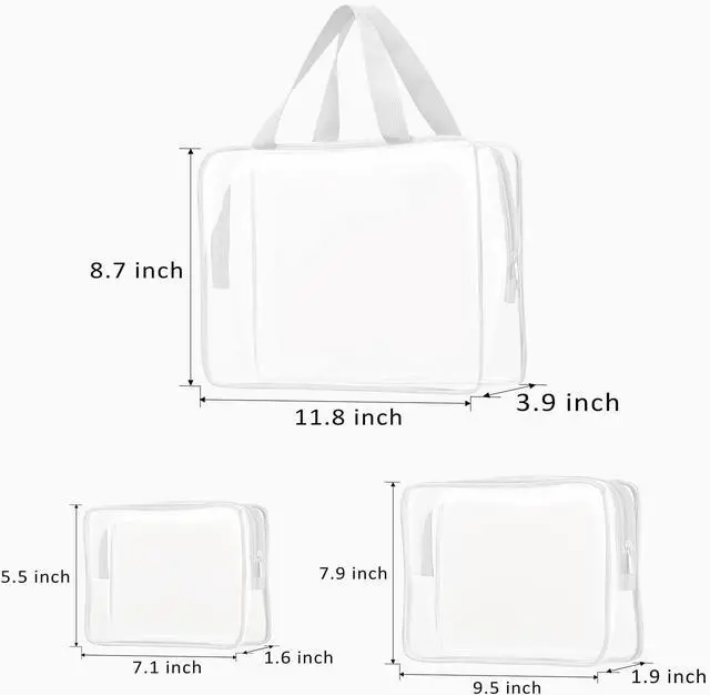 Alt view image 6 of 6 - 3pcs Crystal Clear Cosmetic Bags TSA Approved Travel Makeup Toiletry Bag