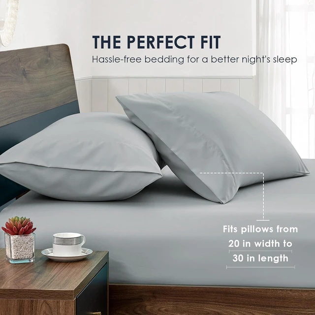 Alt view image 4 of 7 - Light Grey Pillowcases Queen Size 2 Pack - Pillowcase Set - Envelope Closure - Soft Brushed Microfiber Fabric - 20x30 Inches Pillow Case Set of 2 for Home, Hotels, Schools
