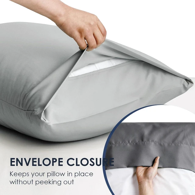 Alt view image 5 of 7 - Light Grey Pillowcases Queen Size 2 Pack - Pillowcase Set - Envelope Closure - Soft Brushed Microfiber Fabric - 20x30 Inches Pillow Case Set of 2 for Home, Hotels, Schools