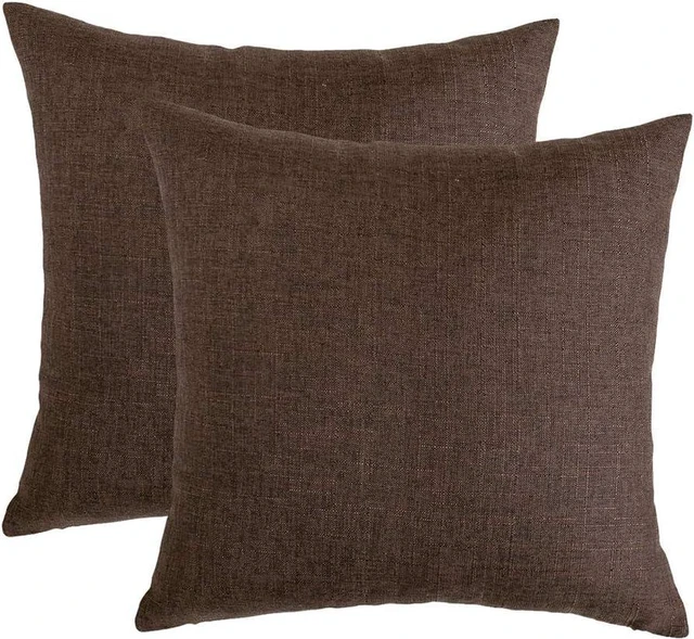 Main image of Linen Dark Brown Throw Pillow Covers 18x18 Inch,Set of 2