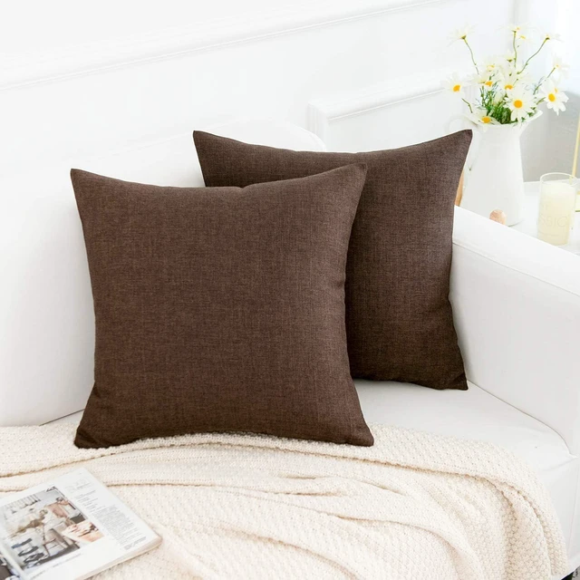 Alt view image 2 of 7 - Linen Dark Brown Throw Pillow Covers 18x18 Inch,Set of 2