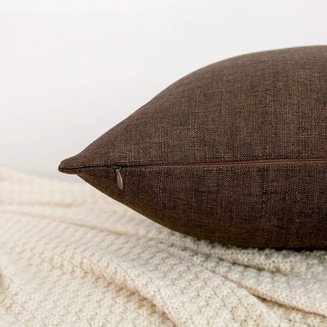 Alt view image 3 of 7 - Linen Dark Brown Throw Pillow Covers 18x18 Inch,Set of 2