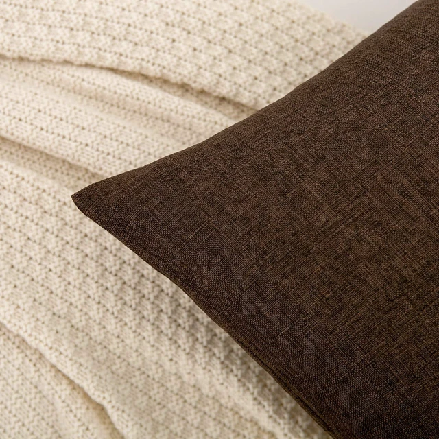 Alt view image 4 of 7 - Linen Dark Brown Throw Pillow Covers 18x18 Inch,Set of 2
