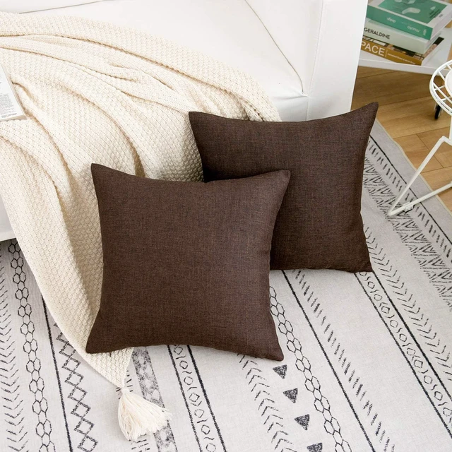 Alt view image 7 of 7 - Linen Dark Brown Throw Pillow Covers 18x18 Inch,Set of 2