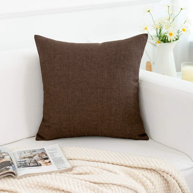 Alt view image 6 of 7 - Linen Dark Brown Throw Pillow Covers 18x18 Inch,Set of 2