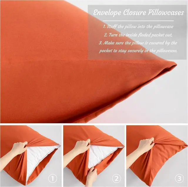 Alt view image 4 of 7 - Queen Pillow Cases Set of 2, 2 Pack Brushed Microfiber 20x30 Pillow Cases, Soft, Wrinkle, Fade, Stain Resistant Brunt Orange Pillow Cases with Envelope Closure, 20x30 Inches, Brunt Orange