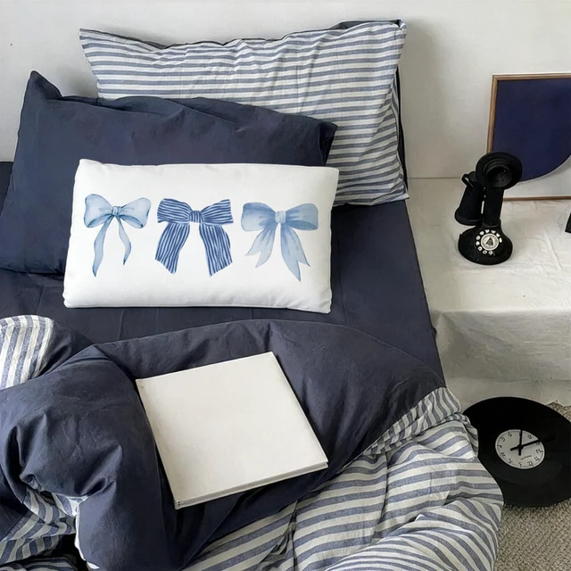 Alt view image 2 of 7 - Blue Coquette Bow 12x20 Pillow Cover, Preppy Room Decor