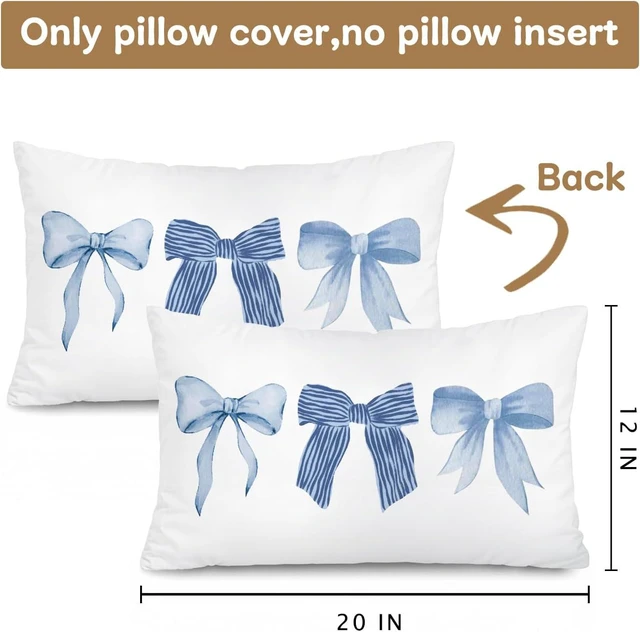Alt view image 3 of 7 - Blue Coquette Bow 12x20 Pillow Cover, Preppy Room Decor