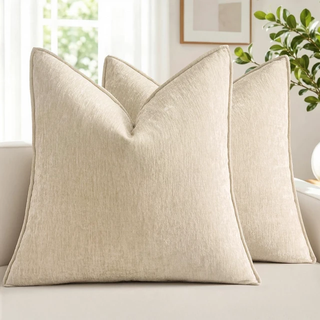 Main image of Chenille Couch Pillow Covers for Living Room 18x18 Natural Beige