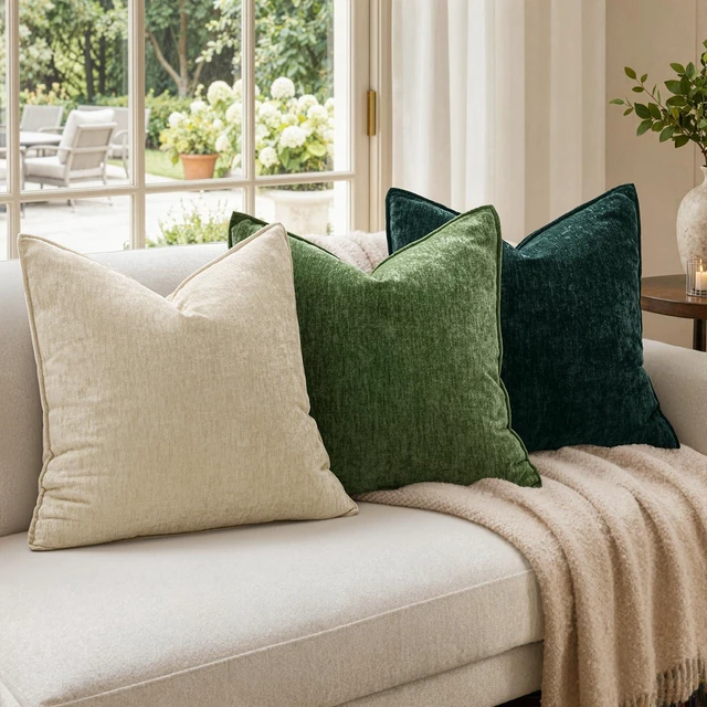 Alt view image 3 of 6 - Chenille Couch Pillow Covers for Living Room 18x18 Natural Beige