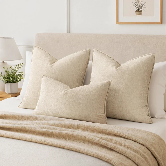 Alt view image 5 of 6 - Chenille Couch Pillow Covers for Living Room 18x18 Natural Beige