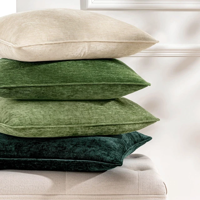 Alt view image 6 of 6 - Chenille Couch Pillow Covers for Living Room 18x18 Natural Beige