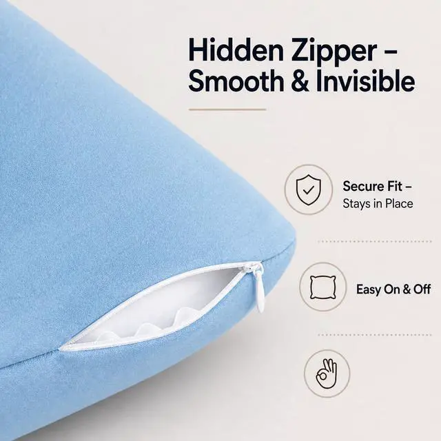 Alt view image 5 of 6 - Body Pillow Covers Pack of 2, 21" x 54", Ultra Soft Brushed Microfiber, Breathable & Cozy Body Pillowcases with Zipper Closure (Light Blue)