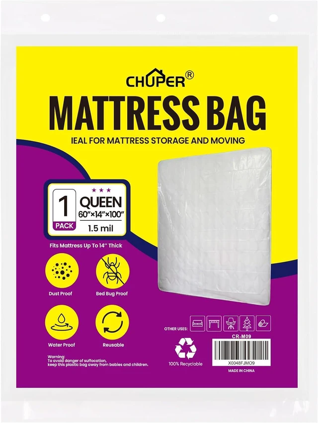 Main image of Queen Mattress Bags for Moving and Disposal Waterproof Plastic Queen Mattress Cover for Moving Product