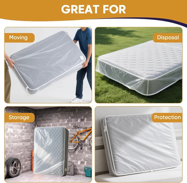 Alt view image 4 of 7 - Queen Mattress Bags for Moving and Disposal Waterproof Plastic Queen Mattress Cover for Moving Product
