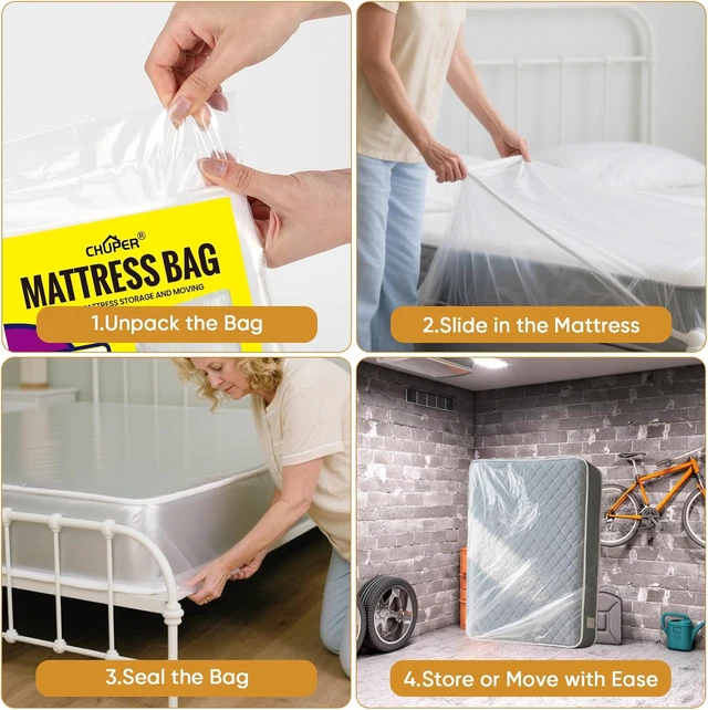Alt view image 5 of 7 - Queen Mattress Bags for Moving and Disposal Waterproof Plastic Queen Mattress Cover for Moving Product