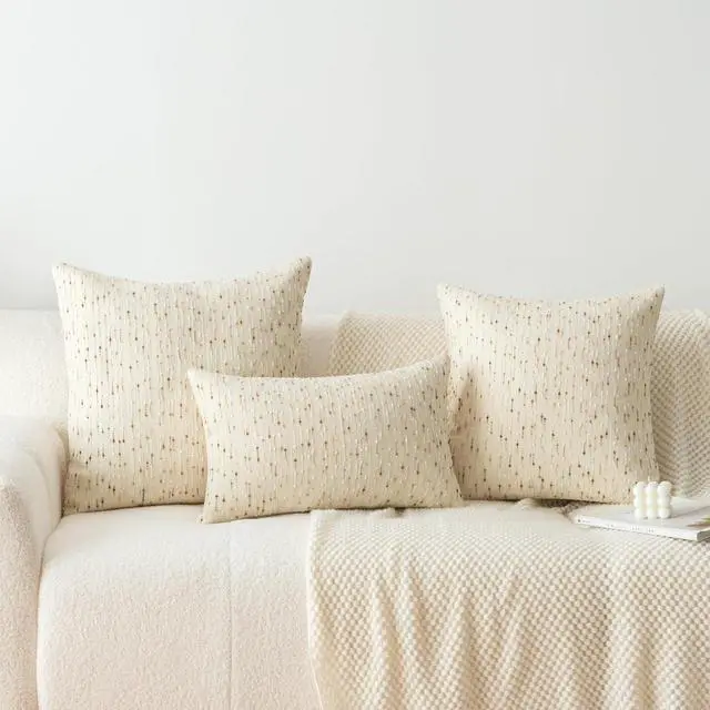 Alt view image 3 of 7 - Boho Throw Pillow Covers 20 x 20 in Set of 2 - Neutral Farmhouse Meteor Style Fabric Textured Decorative Cushion Case Striped Square Pillowcase for Sofa, Couch, Beige and Brown