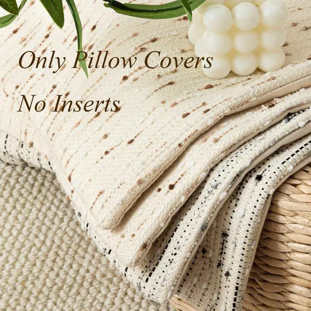 Alt view image 5 of 7 - Boho Throw Pillow Covers 20 x 20 in Set of 2 - Neutral Farmhouse Meteor Style Fabric Textured Decorative Cushion Case Striped Square Pillowcase for Sofa, Couch, Beige and Brown