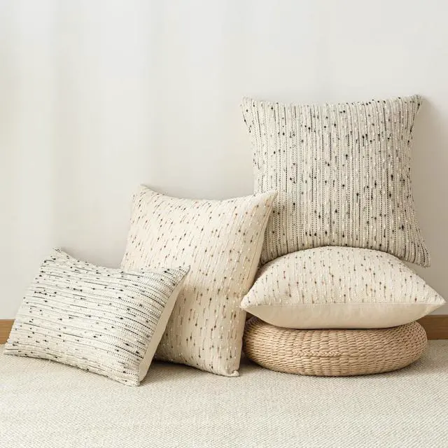 Alt view image 6 of 7 - Boho Throw Pillow Covers 20 x 20 in Set of 2 - Neutral Farmhouse Meteor Style Fabric Textured Decorative Cushion Case Striped Square Pillowcase for Sofa, Couch, Beige and Brown