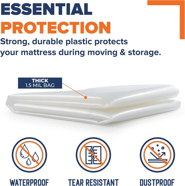Alt view image 4 of 7 - Queen & King Mattress Bags for Moving, Fits Queen & King Mattress Bag for Storage, Disposal, Plastic Cover for Bed, Matress Bag Protector