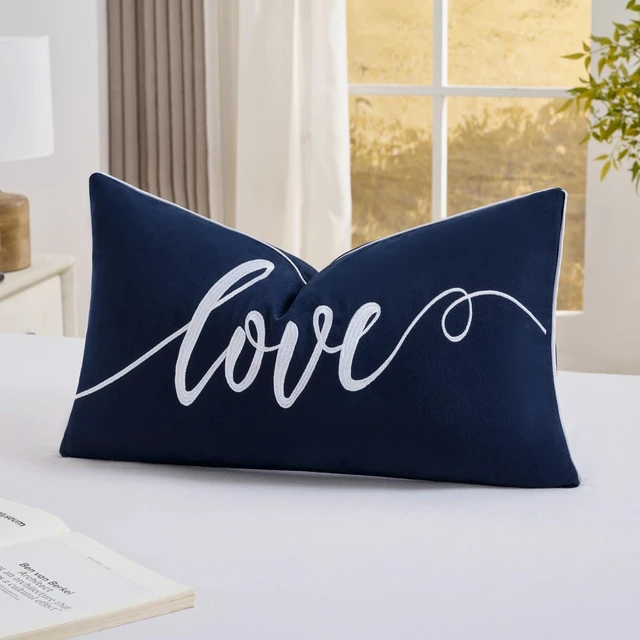 Alt view image 2 of 7 - Decorative Love Throw Lumbar Pillow Cover 12x20 Inch, Blue