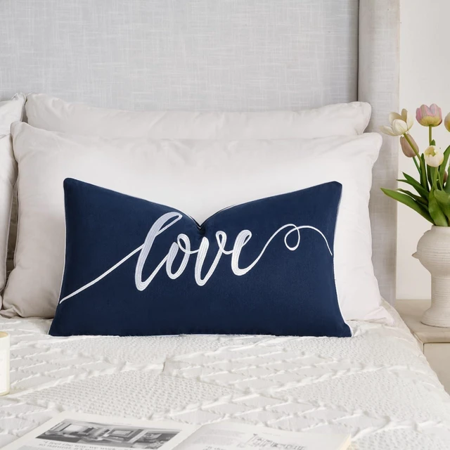 Alt view image 5 of 7 - Decorative Love Throw Lumbar Pillow Cover 12x20 Inch, Blue