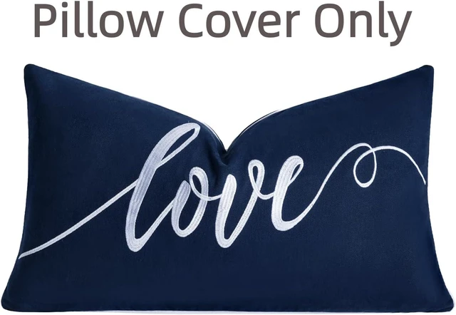 Alt view image 4 of 7 - Decorative Love Throw Lumbar Pillow Cover 12x20 Inch, Blue