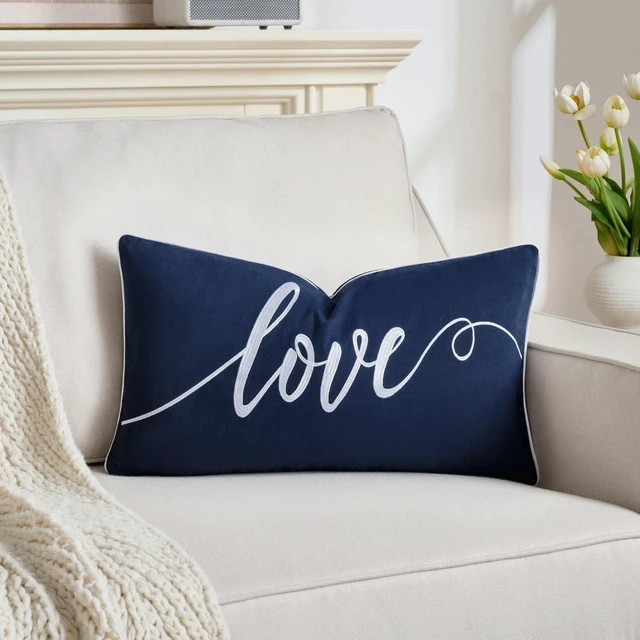 Alt view image 6 of 7 - Decorative Love Throw Lumbar Pillow Cover 12x20 Inch, Blue