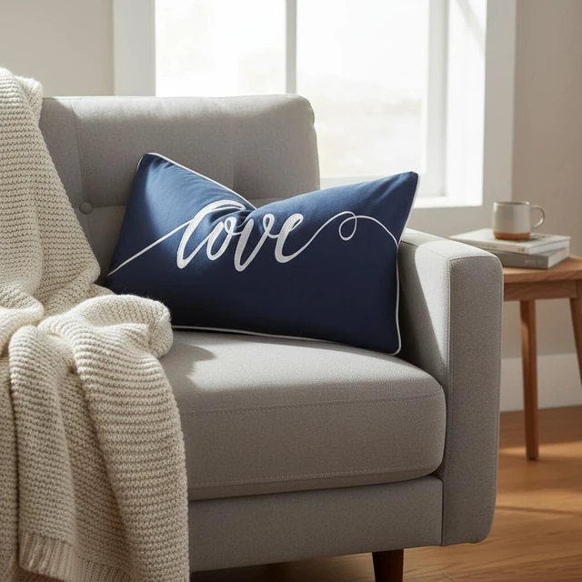 Alt view image 7 of 7 - Decorative Love Throw Lumbar Pillow Cover 12x20 Inch, Blue