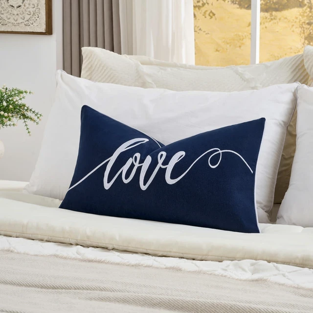 Alt view image 3 of 7 - Decorative Love Throw Lumbar Pillow Cover 12x20 Inch, Blue