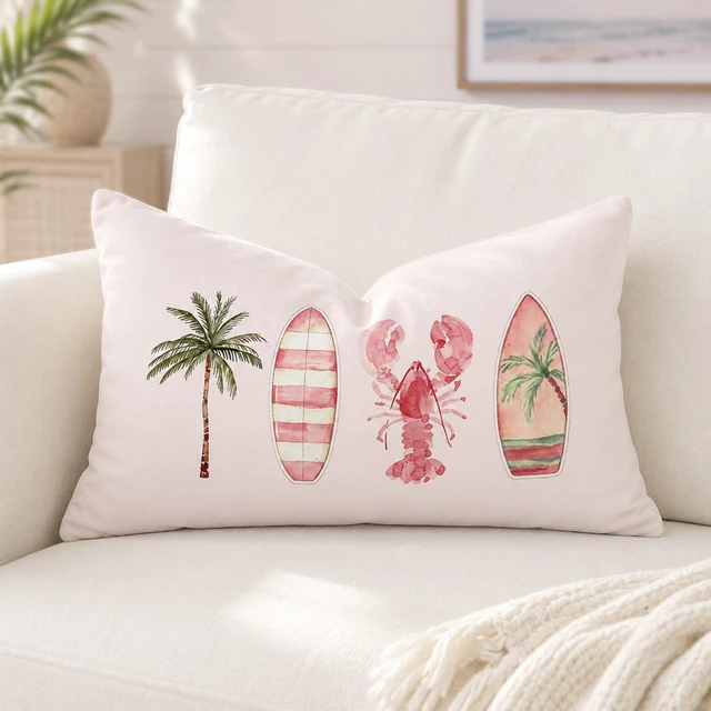 Main image of Pink Coastal 12x20 Throw Pillow Cover for Beach Surf Room Decor