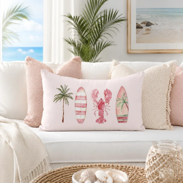 Alt view image 3 of 7 - Pink Coastal 12x20 Throw Pillow Cover for Beach Surf Room Decor