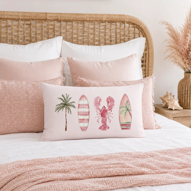 Alt view image 6 of 7 - Pink Coastal 12x20 Throw Pillow Cover for Beach Surf Room Decor