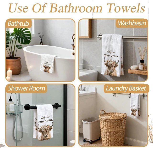 Alt view image 5 of 5 - Funny Highland Cow Bathroom Towels, Hello Sweet Cheeks Hand Towels Gifts for Cow Lovers Women Friends, Farmhouse Home Bathroom Washroom Toilet Dish Tea Towel Decor, Set of 2-014