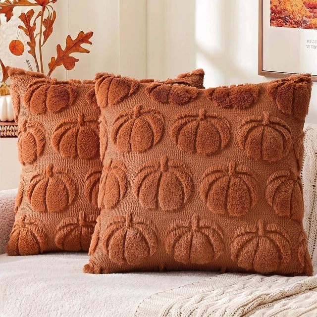 Main image of Light Rust Pumpkin Faux Fur Throw Pillow Covers 18x18 Set of 2
