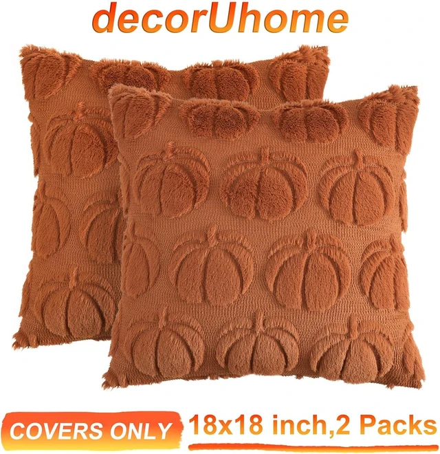 Alt view image 7 of 7 - Light Rust Pumpkin Faux Fur Throw Pillow Covers 18x18 Set of 2