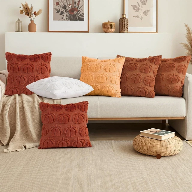 Alt view image 2 of 7 - Light Rust Pumpkin Faux Fur Throw Pillow Covers 18x18 Set of 2