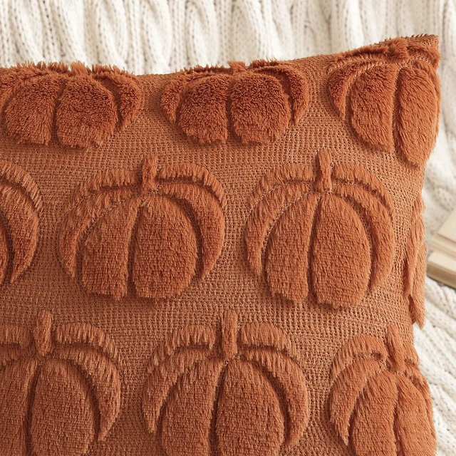 Alt view image 4 of 7 - Light Rust Pumpkin Faux Fur Throw Pillow Covers 18x18 Set of 2
