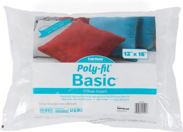 Main image of Poly-Fil Basic Pillow Inserts, Ideal for Decorative Pillows, Travel Pillows, and Home Decor, Zippered, Non-Woven Cover, Spot Clean, Rectangle, 12" X 16", White