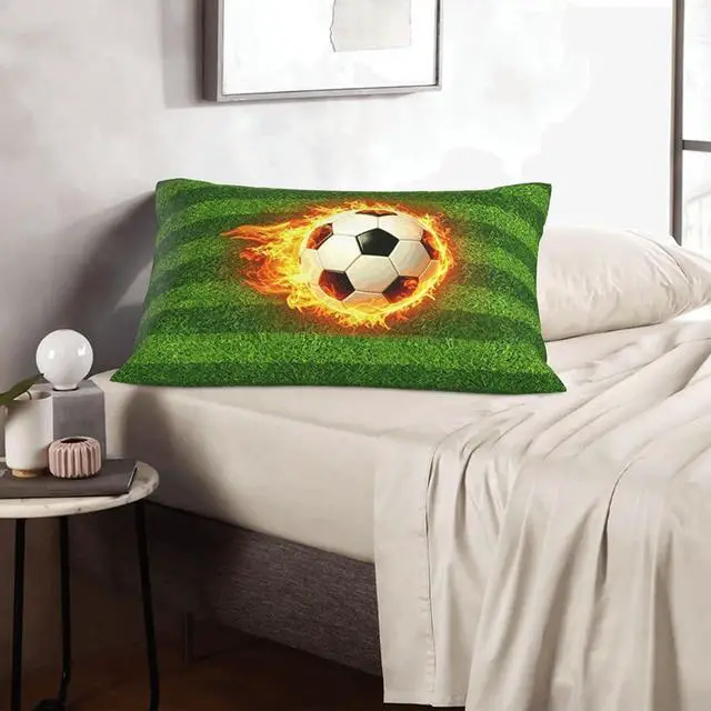 Alt view image 6 of 6 - Soccer Fire Pillow Cases Queen Size 20X30 Inch Decorative Bed Lumbar Pillow Covers Soft Pillow Protector