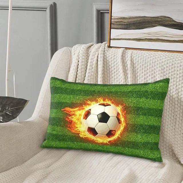Alt view image 5 of 6 - Soccer Fire Pillow Cases Queen Size 20X30 Inch Decorative Bed Lumbar Pillow Covers Soft Pillow Protector