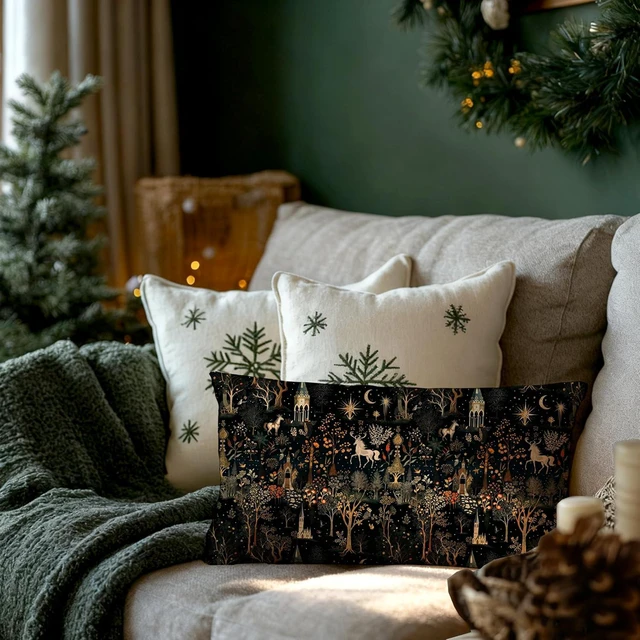 Alt view image 3 of 6 - Medieval Dark Gothic Forest Pillow Covers 12x20 Double-Sided, Cottagecore Room Decor, Boho Witchy Celestial Whimsical Forest Horse Castle Decorative Pillow Covers for Home Bedroom Living Room