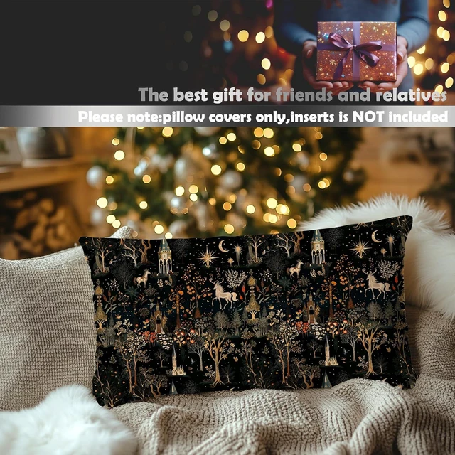 Alt view image 5 of 6 - Medieval Dark Gothic Forest Pillow Covers 12x20 Double-Sided, Cottagecore Room Decor, Boho Witchy Celestial Whimsical Forest Horse Castle Decorative Pillow Covers for Home Bedroom Living Room