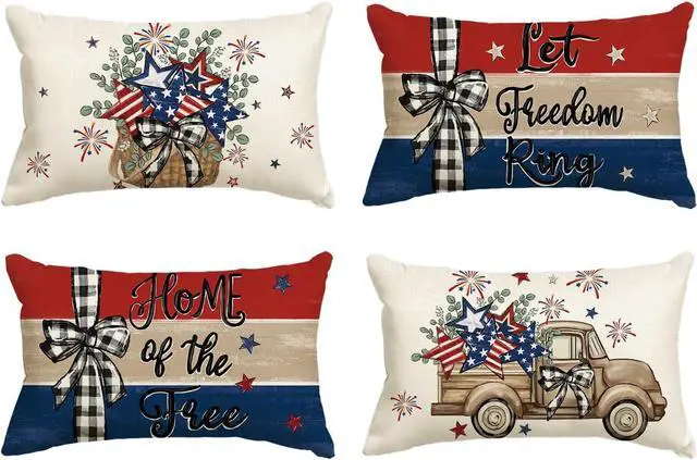 Main image of Let Freedom Free Eucalyptus Stars Fireworks Car Throw Pillow Covers, 12 x 20 Inch 4th of July Patriotic Independence Memorial Day USA Flag Cushion Case Decorations Set of 4