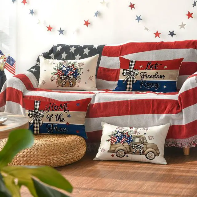 Alt view image 2 of 7 - Let Freedom Free Eucalyptus Stars Fireworks Car Throw Pillow Covers, 12 x 20 Inch 4th of July Patriotic Independence Memorial Day USA Flag Cushion Case Decorations Set of 4