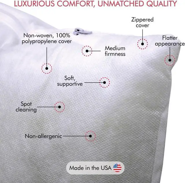 Alt view image 5 of 7 - Poly-Fil Basic Pillow Inserts, Ideal for Decorative Pillows, Travel Pillows, and Home Decor, Zippered, Non-Woven Cover, Spot Clean, Rectangle, 12" X 16", White