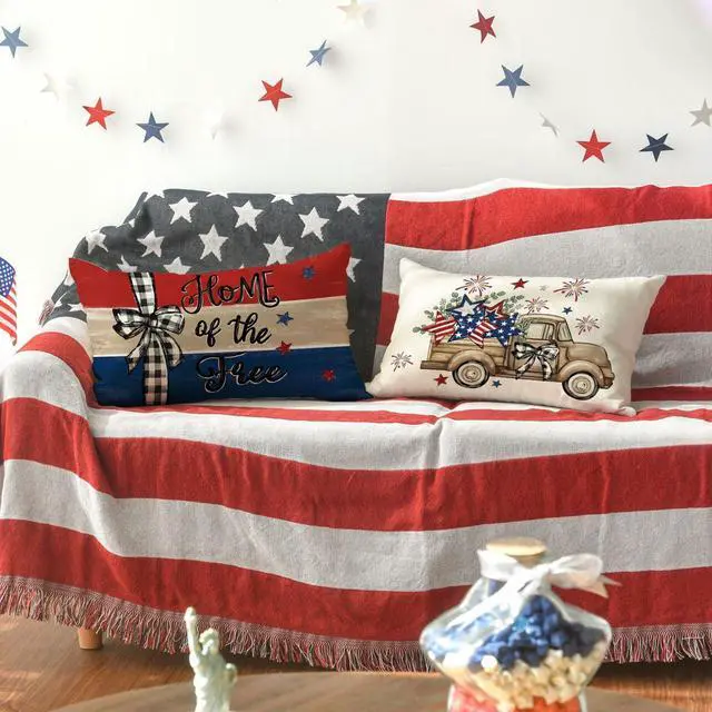 Alt view image 3 of 7 - Let Freedom Free Eucalyptus Stars Fireworks Car Throw Pillow Covers, 12 x 20 Inch 4th of July Patriotic Independence Memorial Day USA Flag Cushion Case Decorations Set of 4