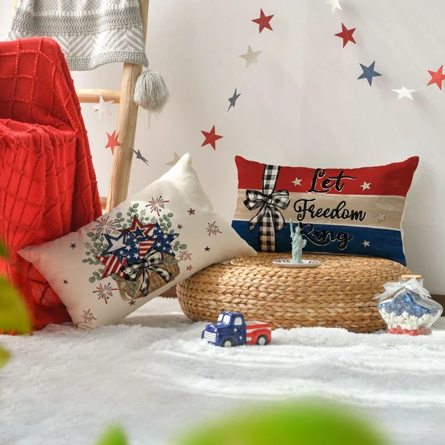 Alt view image 4 of 7 - Let Freedom Free Eucalyptus Stars Fireworks Car Throw Pillow Covers, 12 x 20 Inch 4th of July Patriotic Independence Memorial Day USA Flag Cushion Case Decorations Set of 4