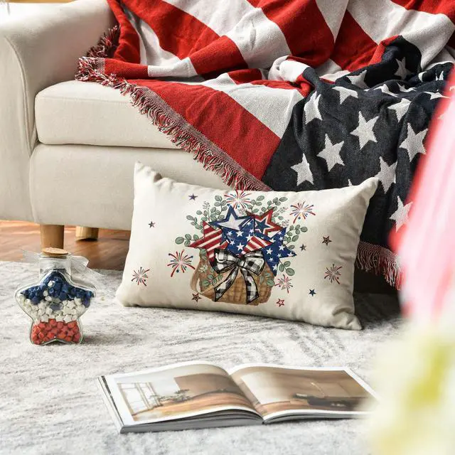 Alt view image 5 of 7 - Let Freedom Free Eucalyptus Stars Fireworks Car Throw Pillow Covers, 12 x 20 Inch 4th of July Patriotic Independence Memorial Day USA Flag Cushion Case Decorations Set of 4