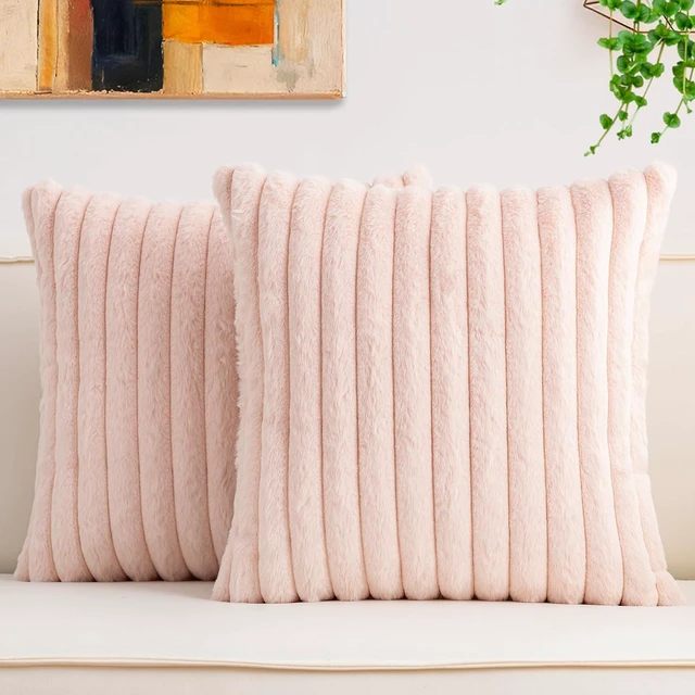 Main image of Pack of 2 Faux Fur Christmas Throw Pillow Covers 18x18 Inch, Light Pink